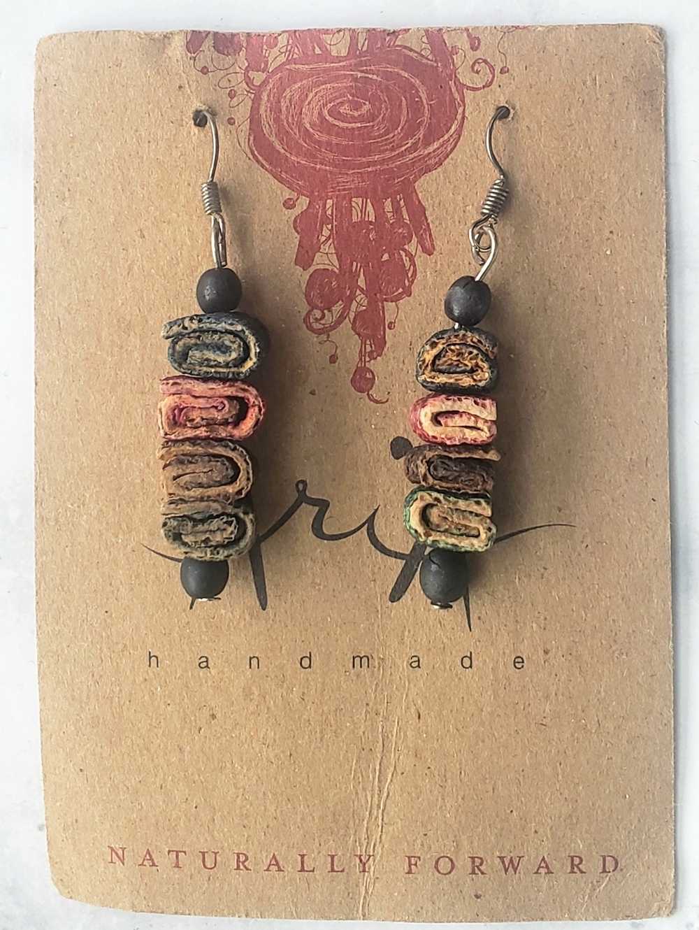 ARIA NEW w Tags Fair Trade Handmade Orange Peel Eco Recycled Earrings Silver